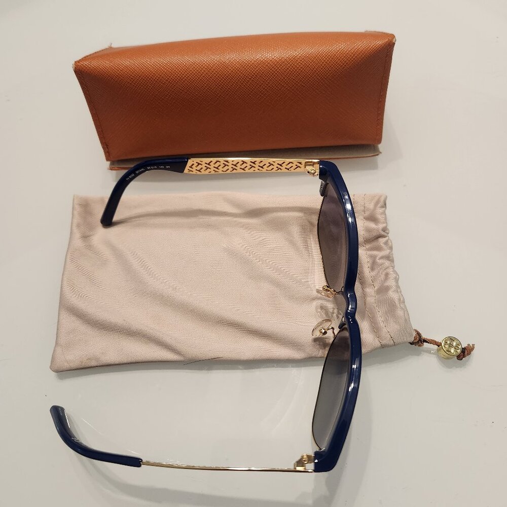 Tory Burch Sunglasses and Case - TY6032 Navy Gold - Picture 6 of 9